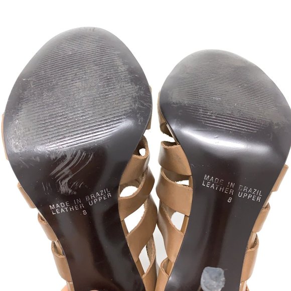 Cathy Jean Leather Caged Toe Peep Heels Sz 8 Brown - Picture 7 of 8
